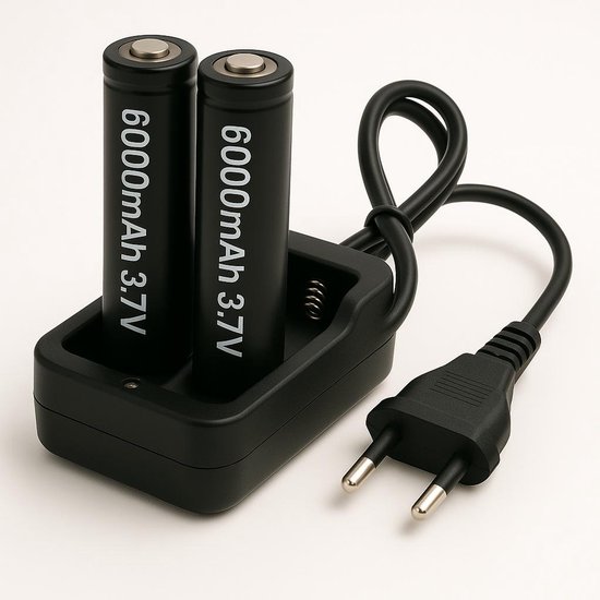 2x 6000mAh 18650 3,7V Li-Ion - 18 x 65 mm Cilindrisch - Oplaadbare CR18650 Batterijen met Netstroom Oplader - Universele Lithium-Ion Batterijen met 230V Lader