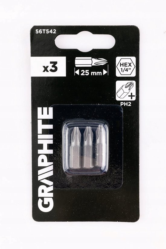 GRAPHITE PH2 Bits 25 mm - Set van 3 stuks