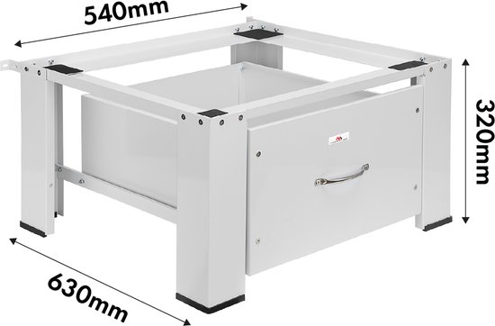 Maclean - Wasmachine Verhoger - Sokkel voor wasmachine/droger met lade - Wasdrogeronderstel - max. belasting 150kg, wit, MC-117 W