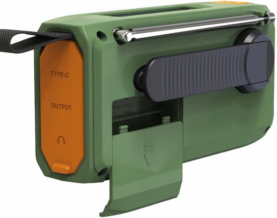 BLOW Noodradio Solar Opwindbaar - V2.0 - 2A 5V - Met Zaklamp + SOS-Signaal - Groen