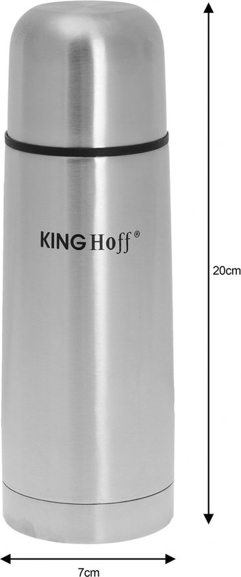 Kinghoff 4053 Roestvrijstalen Thermosfles 0,33L - Dubbelwandig - Warm & Koud Houden - Grijs - Thermoskan - Isoleerkan