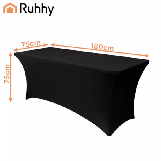 Ruhhy Elastische tafelhoes zwart 180 x 75 x 75 cm voor catering evenementen en beurzen