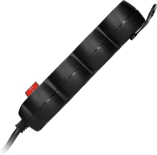 Stekkerdoos - Verlengsnoer -Verlengkabel - Met randaarde - 3x 2P+E met schakelaar,3 meter H05VV-F 1x1,5mm2, Imax=16A, Zwart max 3680 watt- VOOR België