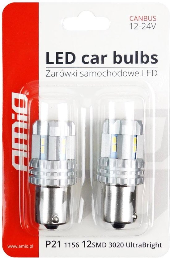 AMiO LED CANBUS 3020 UltraBright 22SMD 1156 BA15S P21W R10W R5W Wit 12V/24V