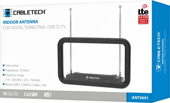 Cabletech - Binnenantenne - DVB-T2 TV DAB+ FM - Actief - LTE-filter