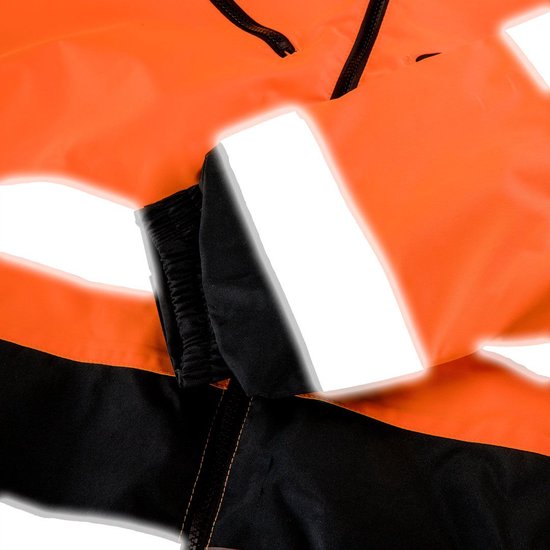 Neo Tools Hi-Vision Gevoerde Werk Jas Flu Oranje S/48 Donkere Stof Water En Wind Bestendig ISO 20471:2013 ISO 13688:2013