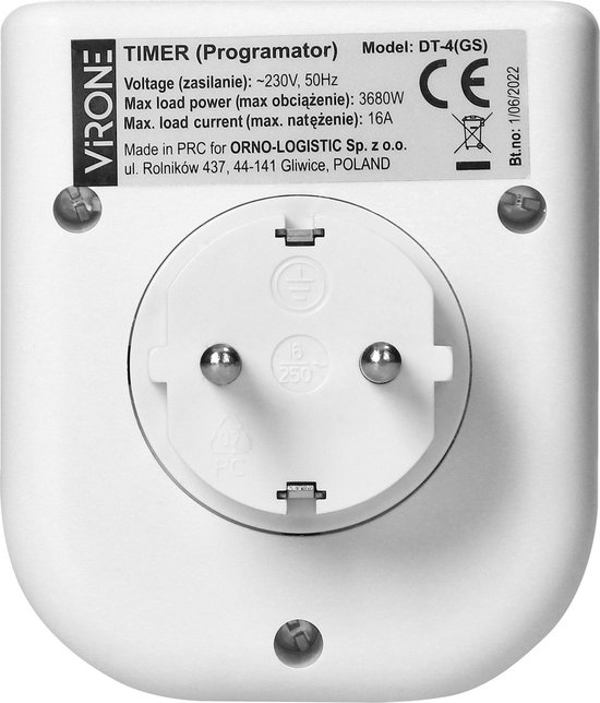 Virone Elektronische Timer Stopcontact – Programmeerbaar tot 7 Dagen – Tijdschakelaar 3680W – Wit