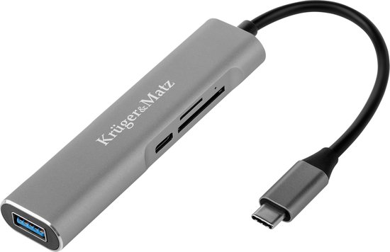 Krüger&Matz Adapter HUB - 5w1 - USB Type C - HDMI - SD/MicroSD Lezer