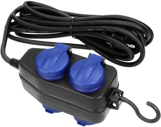 Orno Vrijstaande Stekkerdoos voor buiten - Verlengkabel met 4 stopcontacten - Kabellengte 10 meter - IP 44 - Zwart/blauw
