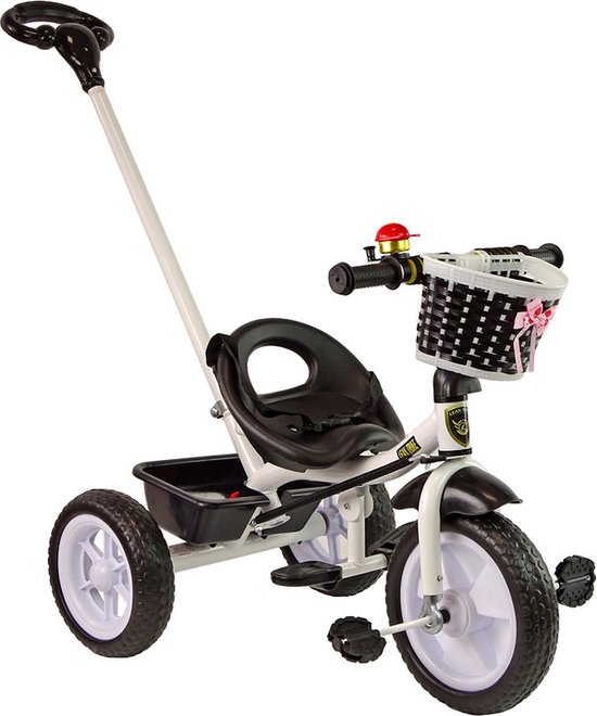 Driewieler - met duwstang en fietsmandje- 95x48x90cm - zwart