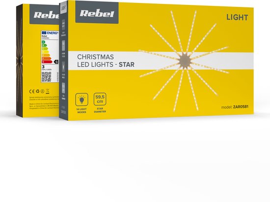 Rebel Light - LED Kerstster - 132 LED's - Warm Wit - 14 Lichtmodi