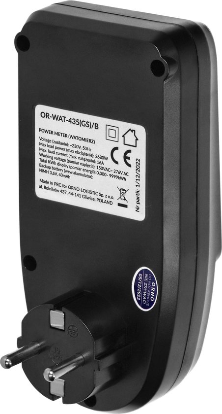 Energiemeter - kWh - Energiekostenmeter - Elektriciteitsmeter - LCD scherm - Verbruiksmeter voor in het Stopcontact - ingebouwde batterij - Zwart