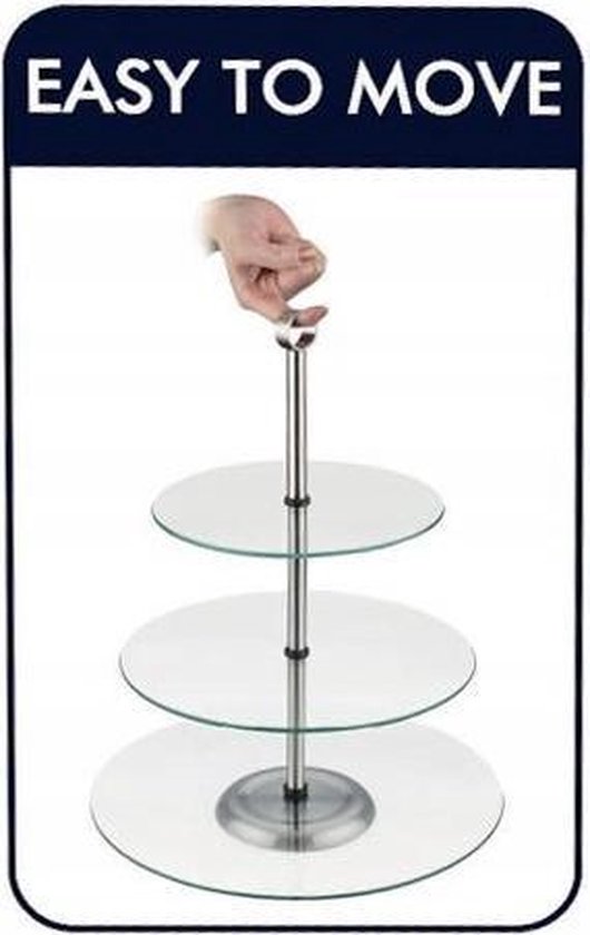 Kinghoff taartplateau - 3 etalages - Glas - Met grijpring