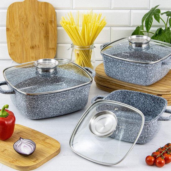 Klausberg 7534 - pannenset - Keramisch - marmer - met Aromaknop- 20/24/28 cm