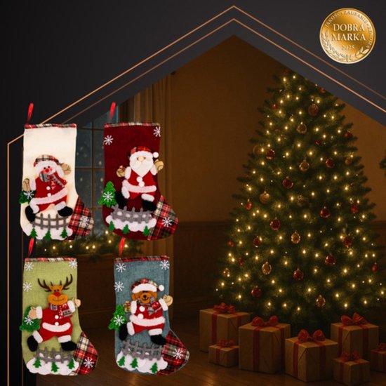 Ruhhy kerstsokken set 4 stuks – decoratieve sokken met kerstman, rendier en sneeuwpop