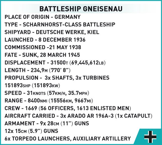 COBI WW2 4835 Battleship Gneisenau