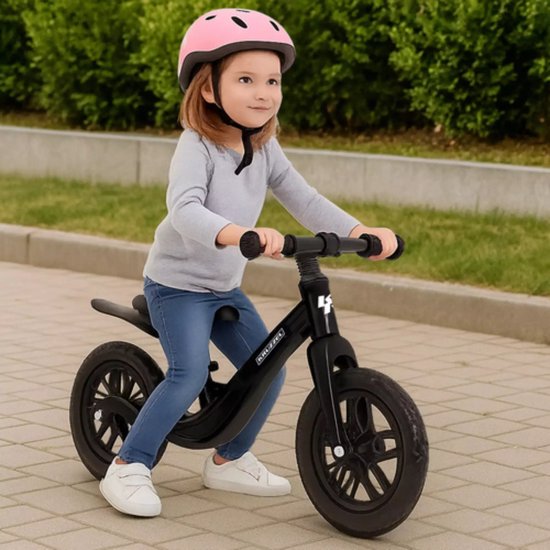 Kruzzel Loopfiets 12 inch Zwart – Verstelbaar Zadel + Draagriem