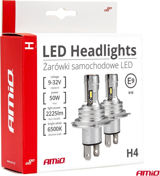 AMiO Dimlicht LED H4/H19 Mini 6500k Wit (set) 12v/24v [Witte koplampen - Witte Dimlichten]