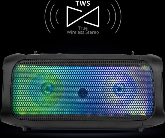 Krüger & Matz Draadloze Draagbare Bluetooth DJ Party Speaker - RGB Verlichting - Inclusief Draadloze Microfoon - Geluidseffecten - Koppelbaar - Boombox - 30W - Zwart