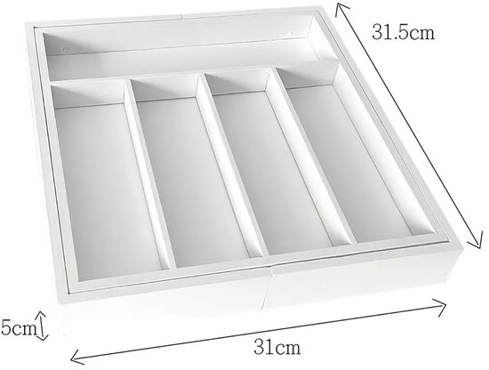 Kinghoff Bamboe Lade-organizer Wit - Uitschuifbaar (31-52 cm) - 7 Opbergvakken - Besteklade Opbergdoos - Natuurlijk Bamboe - Bestekla Organizer