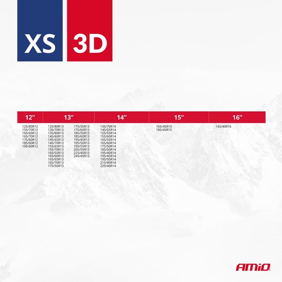 AMIO 3D XS Textiele Sneeuwkettingen voor Autobanden – EN16662-1 ÖNORM V5121 – Veilig Rijden op Sneeuw en IJs