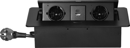 Orno Pop-up Stekkerdoos - 2 stopcontacten - USB A & C - Inbouw Stekkerblok met 1.5 meter kabel - Zwart