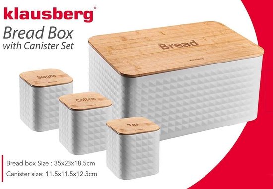 Klausberg 7483 - Broodtrommel, suiker, thee en koffie - Set - deksel is ook snijplank