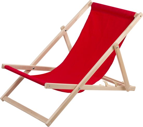 ligstoelen / strandstoel - 2 comfortabele houten ligstoelen - ideaal voor het strand, balkon en terras - rood