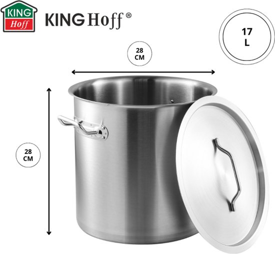 Kinghoff Kookpan 17 liter - Ø28cm - Geschikt voor alle Warmtebronnen (Incl. Inductie) - Soeppan - Stoompan - XXL - Grote pan