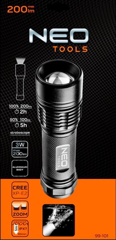 NEO zaklamp pro, ipx7 zoom functie
