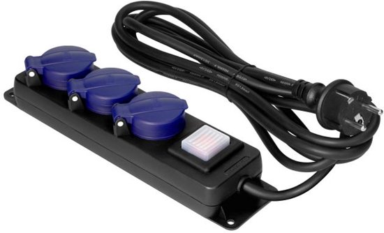 Orno Vrijstaande Stekkerdoos voor buiten - Aan/uit knop - 3 stopcontacten - Kabellengte 5 meter - IP 44 - Zwart/blauw