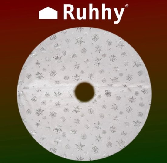 Ruhhy Kerstboommat 78cm - Decoratief met Zilveren Sterren en Sneeuwvlokken