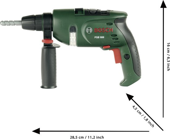 Klein Toys Bosch mini speelgoed boormachine - 28,5x4,5x16 cm - incl. roterende boorkop, licht- en geluidseffecten - groen zwart