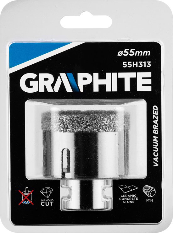 GRAPHITE 55H313 Diamantboor 55mm, M14 met Koeling wax