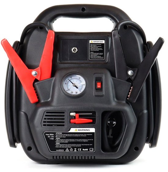 AMiO Jump Starter 12V 17Ah 900A 4in1 – Multifunctioneel Auto Accu Starter, Powerbank en Compressor JS01 Noodsituatie