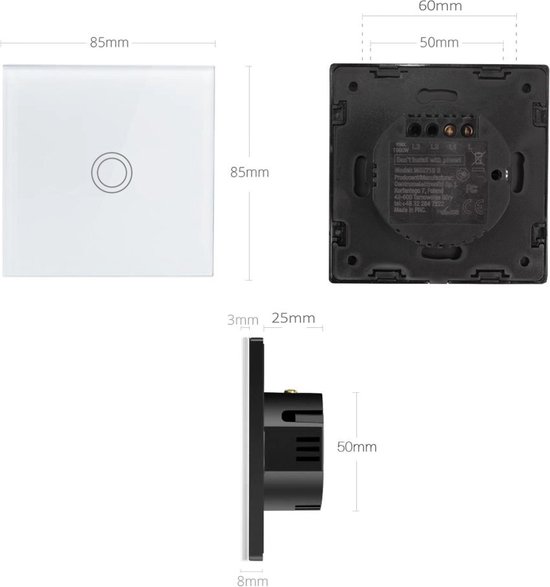 Maclean - Schakelaar Slimme WiFi Touch Light Switch compatibel met Tuya APP Muurschakelaar Glazen schakelaar met kleur veranderende LED