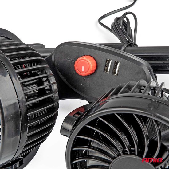 AMiO Dubbele Autoventilator voor Hoofdsteun met USBoplader Zwart (5x10 cm) 12V