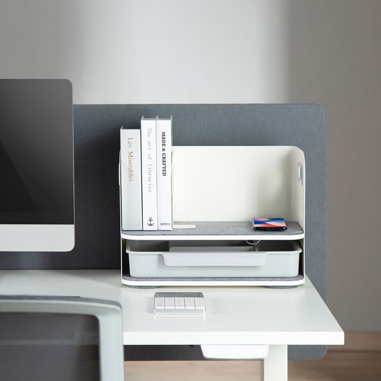 Ergo Office - reau-organizer met draadloze oplader | De en boekensteun voor kantoorbenodigdheden | Bureau-organizer Bureaublad tot 10 kg Wit