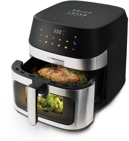 Esperanza Airfryer 8L – Heteluchtfriteuse zonder olie – 10 programma’s – Kijkvenster – Digitale bediening – Zwart