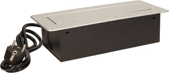 Pop up Stekkerdoos met 2 stopcontacten en USB-A & C - Inbouw Verdeelstekker met RVS afwerking - Stekkerblok met 1.5 meter kabel - Verdeeldoos voor max. 3680 Watt - Zilver