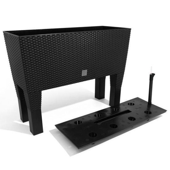 Prosperplast Bloembak/plantenbak op poten Rato - met irrigatiesysteem - antraciet - 60 x 25 x 46 cm