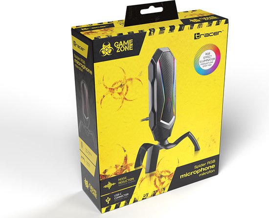 Tracer RGB spider gaming en content creatie microfoon - Geschikt voor streaming podcast en Youtube video - 360 graden rotatie- Fast touch mute - Bedraad type C