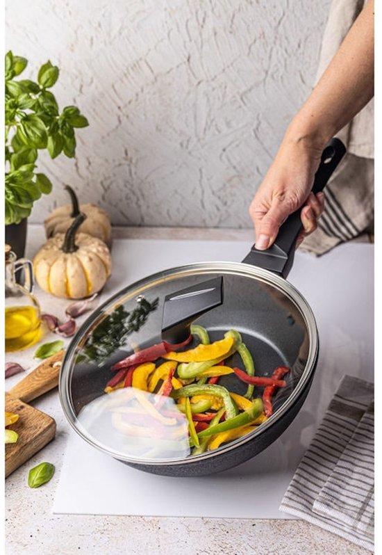 Klausberg KB7692 Koekenpan met Deksel - 28 cm - Marmer Anti-Aanbaklaag - Geschikt voor Alle Kooktoestellen (Gas, Inductie, Keramisch, Elektrisch)