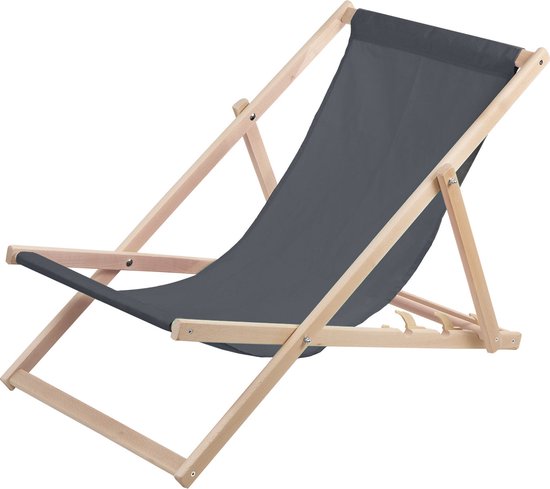 ligstoelen / strandstoel - 2 comfortabele houten ligstoelen - ideaal voor het strand, balkon en terras - grijs