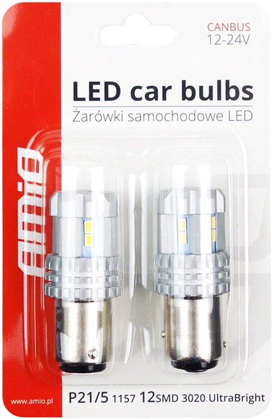 AMiO LED CANBUS 3020 22SMD UltraBright 1157 BAY15D P21/5W Wit 12V/24V