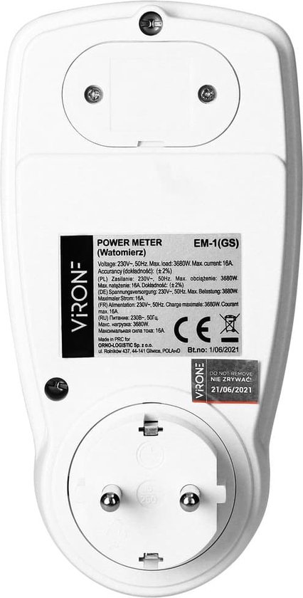 Energiemeter Verbruiksmeter elektriciteit max. 3680 Watt - Verbruiksmeter met LCD-display - Kwh meter voor in stopcontact Schuko - Stroomverbruik meter voor thuis - Energiekostenmeter met tijd - Wit