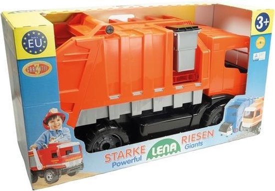 Lena Giga Trucks Vuilniswagen - Oranje speelgoed voor 3+ jaar - 71 cm