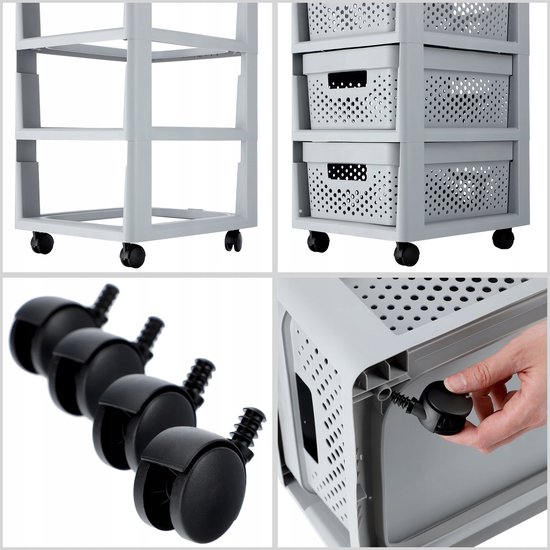Curver Infinity Dots Ladesysteem - 4 lades van 11L - met wieltjes - 36x30×66 cm - Grijs
