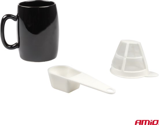 AMiO Koffiezetapparaat Auto Koffiezetter met Mok (12v/170w) Zwart met Autostekker Sigarettenaanstekerplug
