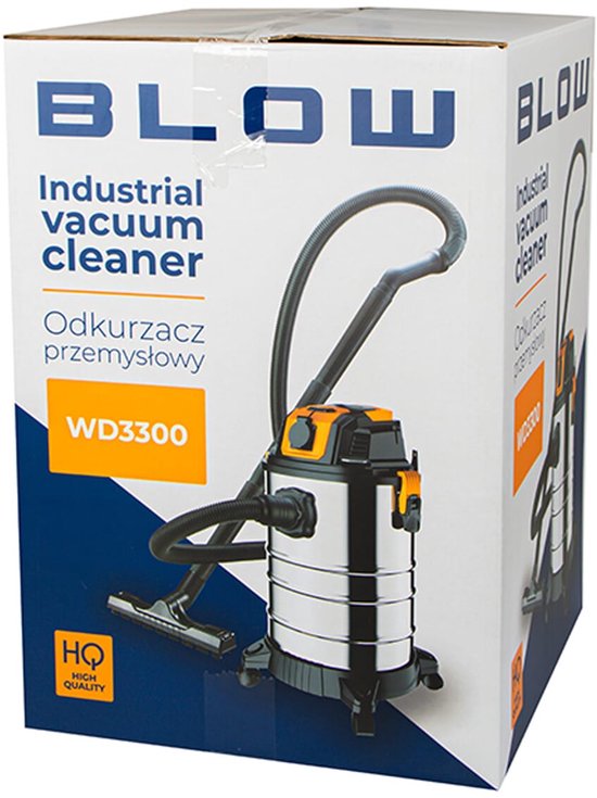 Blow Bouwstofzuiger 1300W + Stopcontact 2000W - 25L - 240V - 4 meter Snoer - Nat & Droog zuiger - Zwart/Geel